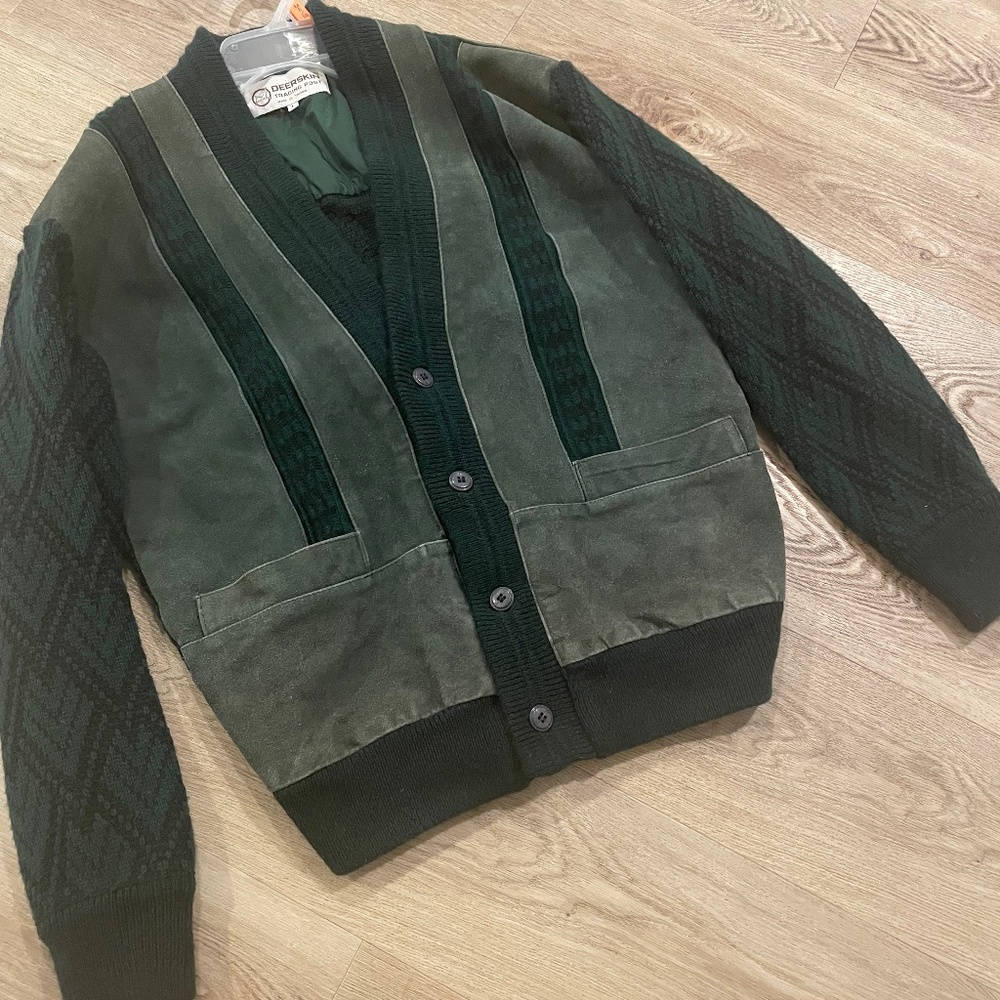 Vintage Men's size L Deerskin Trading Post Button Cardigan Green Exec Condition